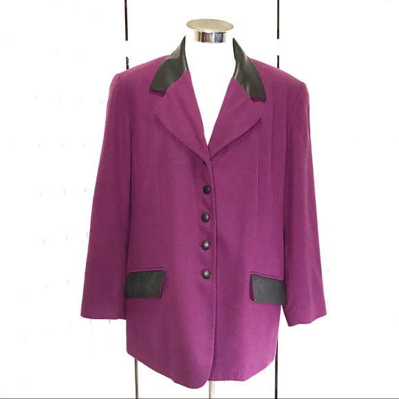 Purple Wool Rare Vintage Leather Trim Blazer - Picture 7 of 13